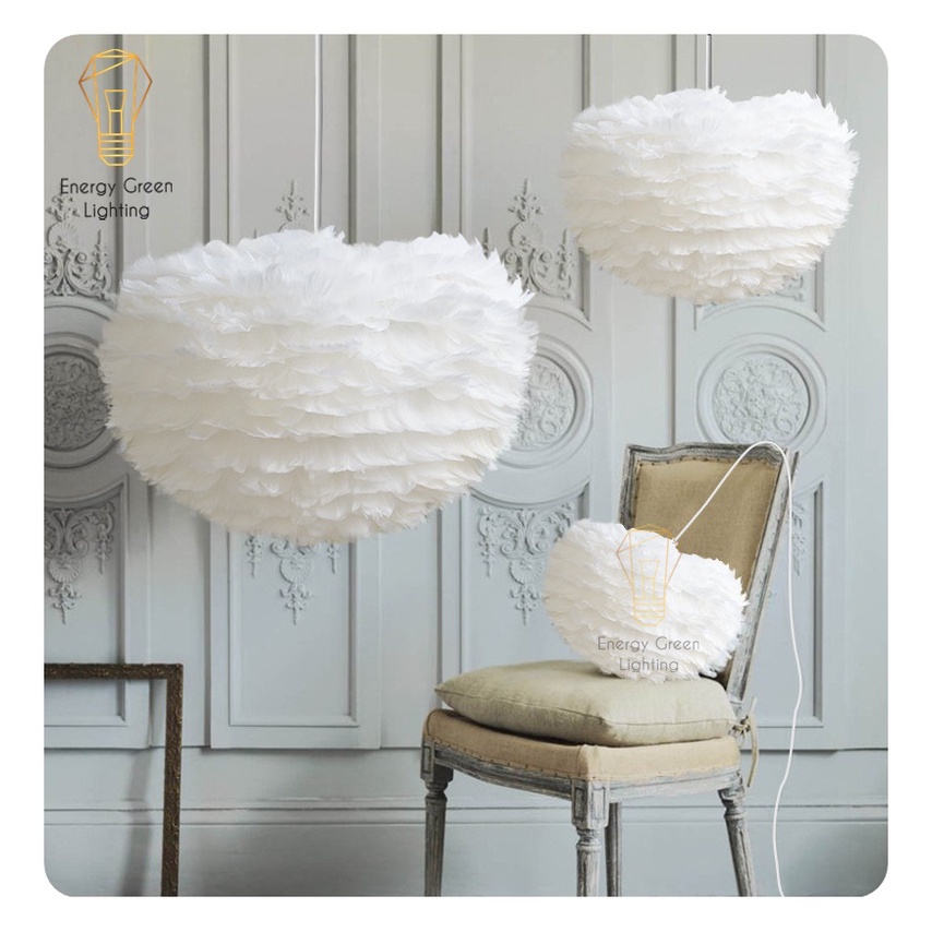 Đèn Chùm Mây lông Vũ Energy Green Lighting Bắc ÂU Decor  TN329 ( Loại Cỡ Nhỏ 30cm) - 3 Chế Độ Ánh Sáng3 Chế Độ