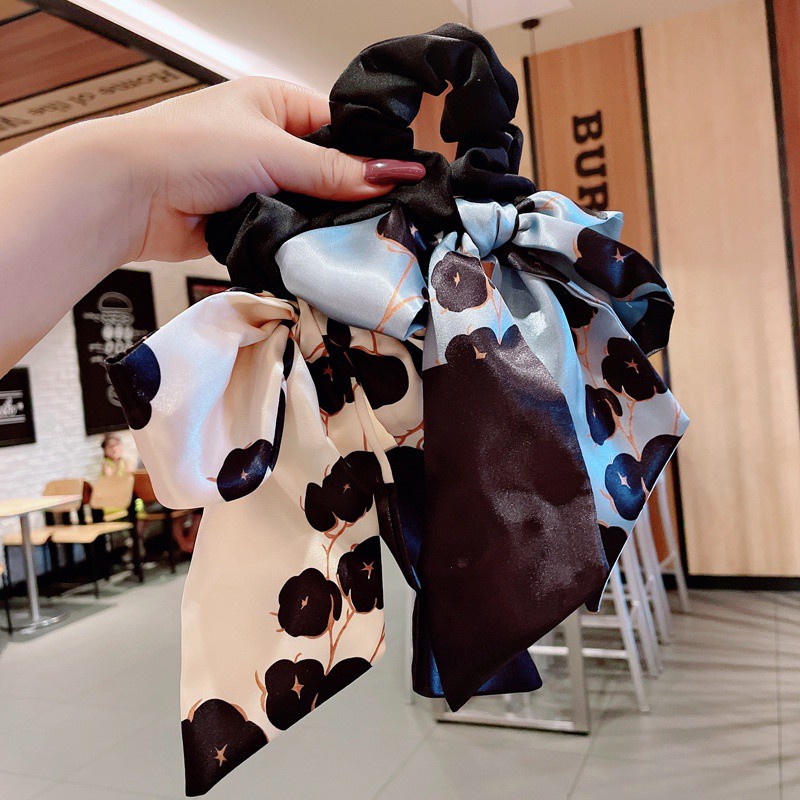 Dây Buộc Tóc Ruy Băng Thắt Nơ In Họa Tiết Hoa Phong Cách Hàn Quốc Thời Trang Cho Nữ