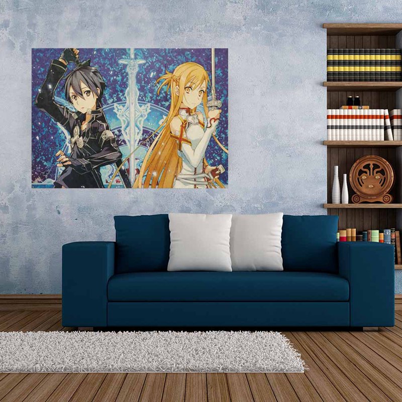 Anime Sword Art Online Kirito Asuna Wall Poster Home Decorative Paintings