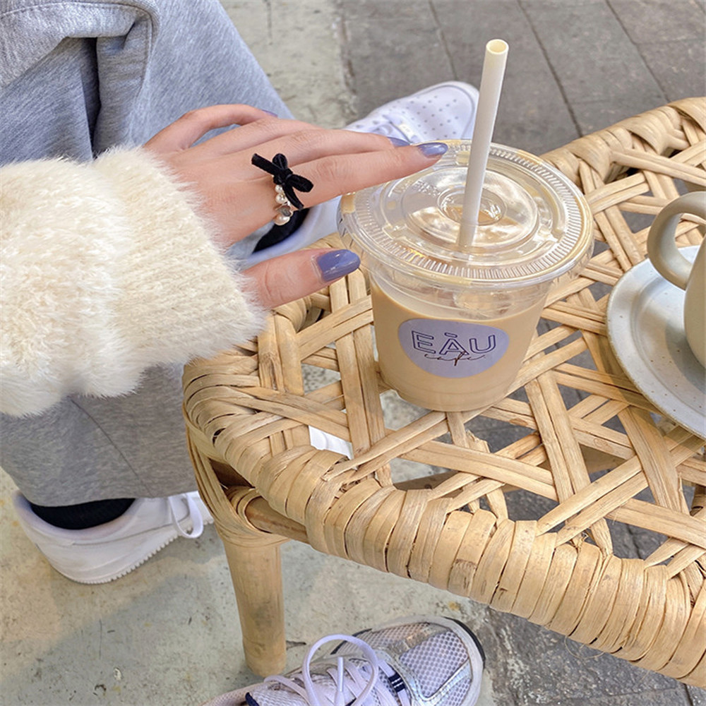 Nhẫn Nhung Đen Đính Ngọc Trai Hình Nơ Sang Trọng Thanh Lịch Cho Nữ