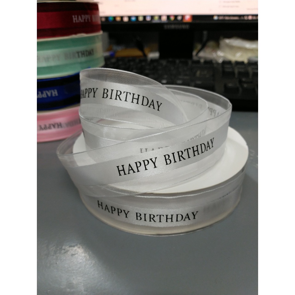 Cuộn Ruy Băng Viền Ren Màu Trắng Happy Birthday