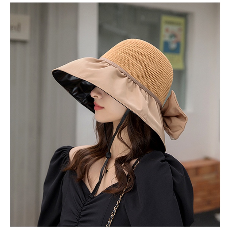 Mũ cói đi biển nữ vành rộng chống nắng, nón cói nơ xinh thời trang Hàn Quốc rẻ đẹp