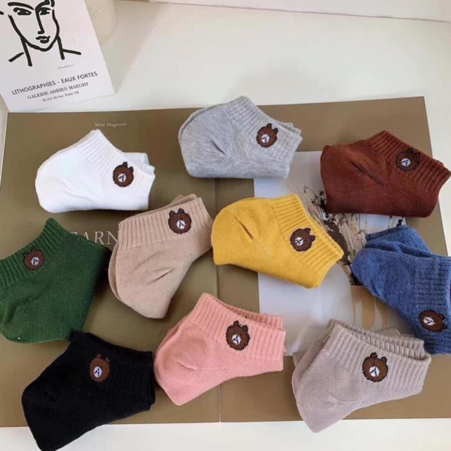 COMBO 10 Đôi Tất Gấu Hot Tren, Tất Vớ Hình Gấu Cổ Ngắn [ 1 Túi 10 Đôi ]