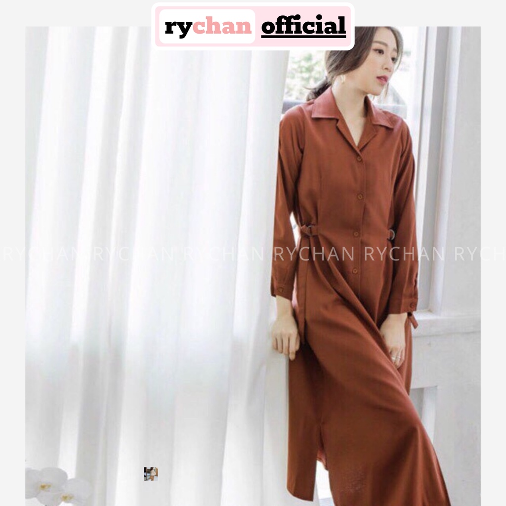 Đầm Suông Sơ Mi Cổ Vest Dáng Dài Cam Đất - DS609