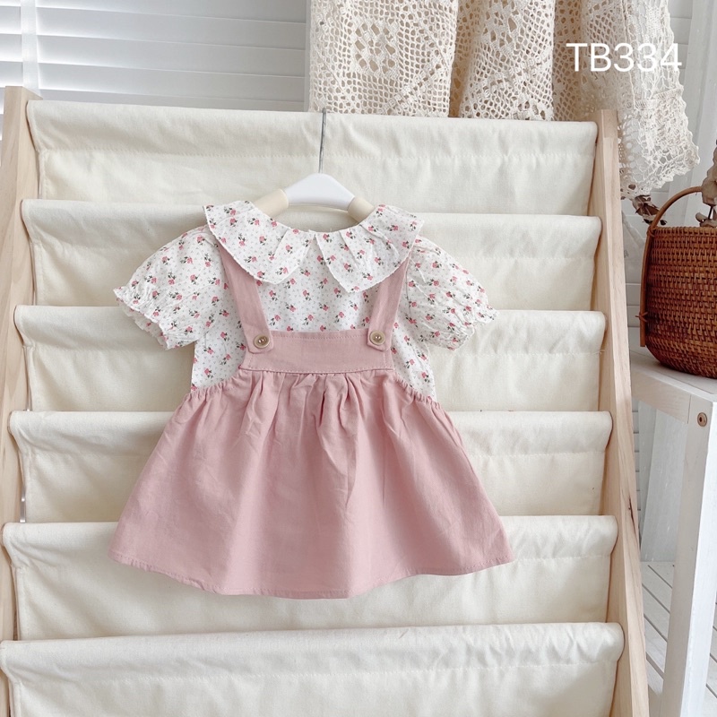 SET64 -  Set váy Yếm mix áo hoa nhí cho bé gái từ 8-17kg
