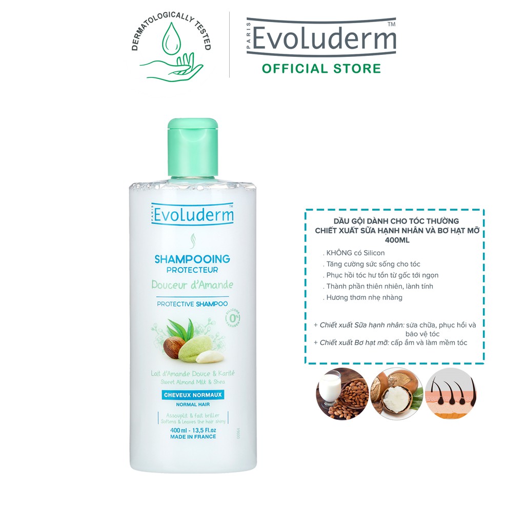 Dầu gội dành cho tóc thường Evoluderm Shampoing Protecteur Douceur d'Amande 400ml