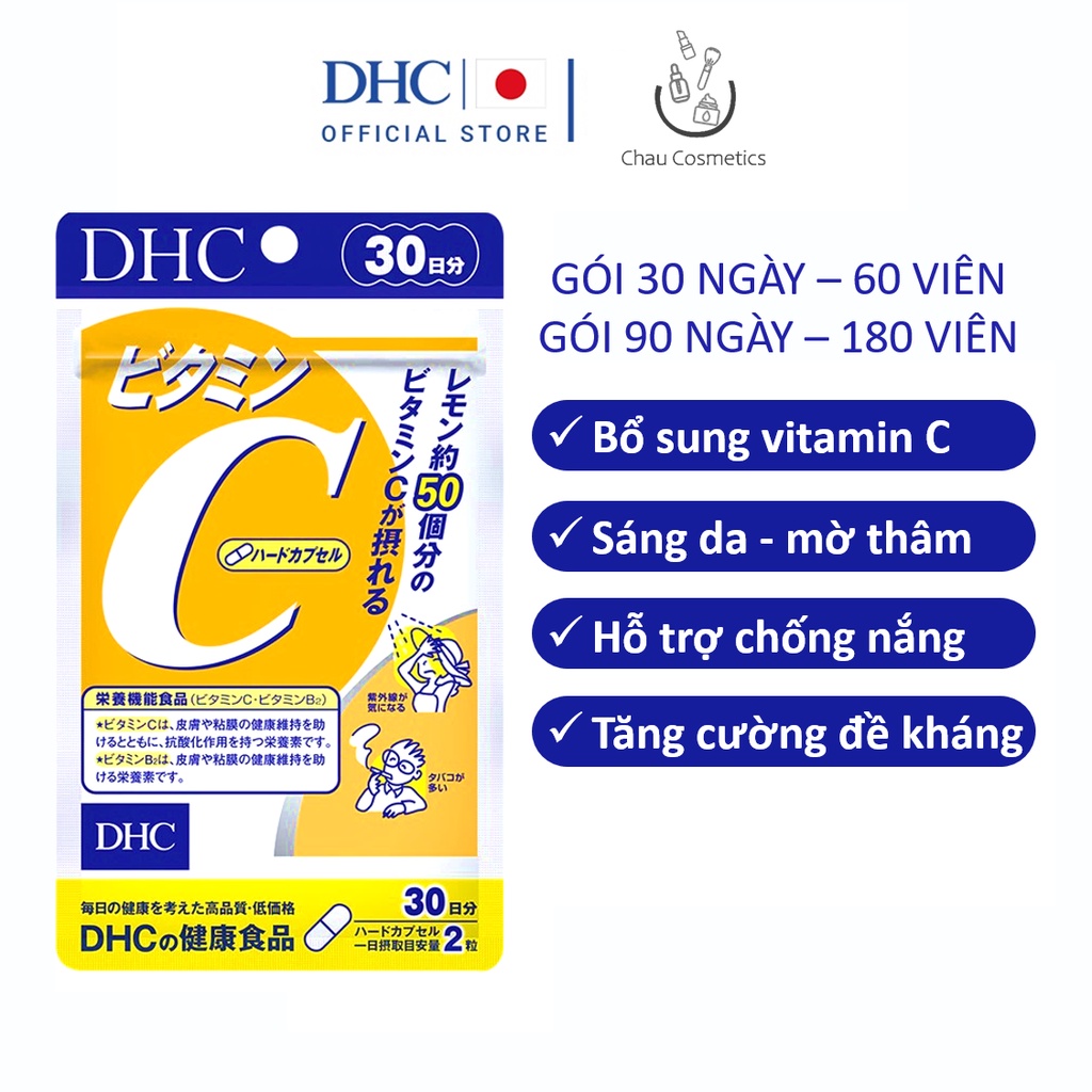 Viên uống vitamin C DHC sáng da mờ thâm, hỗ trợ chống nắng Nhật Bản gói 30 ngày và 90 ngày