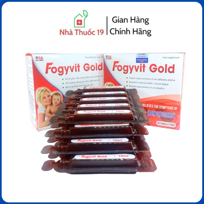 FOGYVIT GOLD [HỘP 20 ống]  Bổ Sung Sắt Acid, Vitamin B12 Giúp Tăng Cường Sức Khỏe, Giảm Mệt Mỏi Cho Phụ Nữ Mang Thai