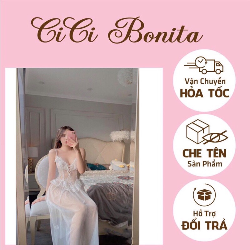 Váy ngủ ren form dài hóa nàng thơ chất liệu cao cấp hàng Quảng Châu CV49 CICI BONITA HCM