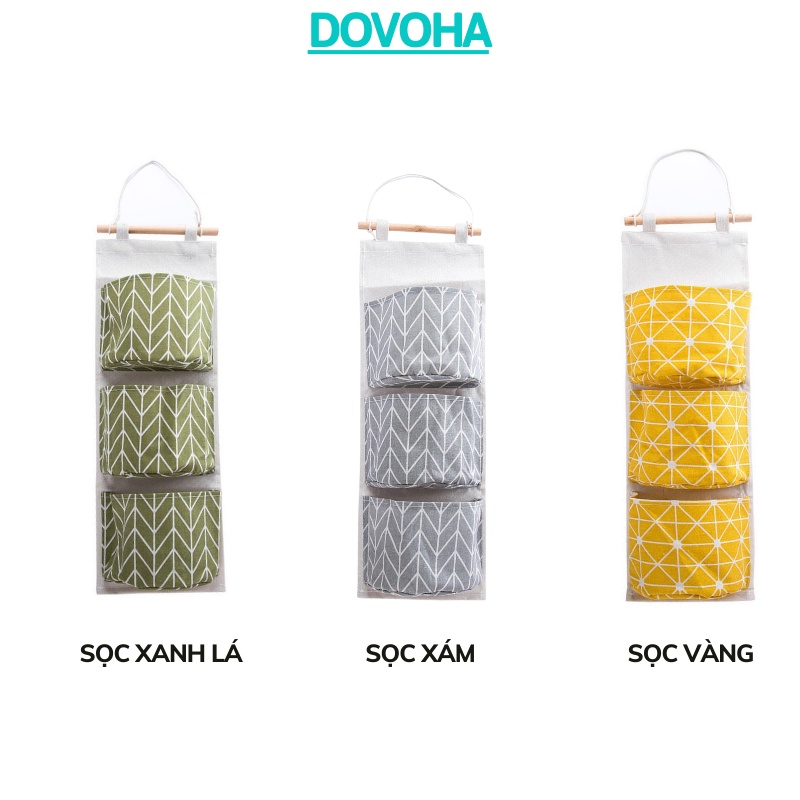 Túi vải canvas treo tường nhiều ngăn 3 tầng đựng đồ cá nhân tiện dụng đa năng DOVOHA TV17