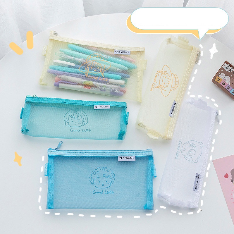 Túi Lưới Đựng Bút Đa Năng Trong Suốt Họa Tiết Hoạt Hình Sáng Tạo