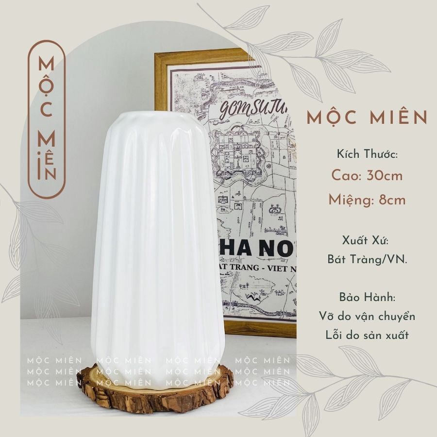 Bình hoa gốm sứ men Trắng cao cấp lọ hoa decor trang trí để bàn nhiều mẫu mã, Mộc Miên, gốm sứ bát tràng