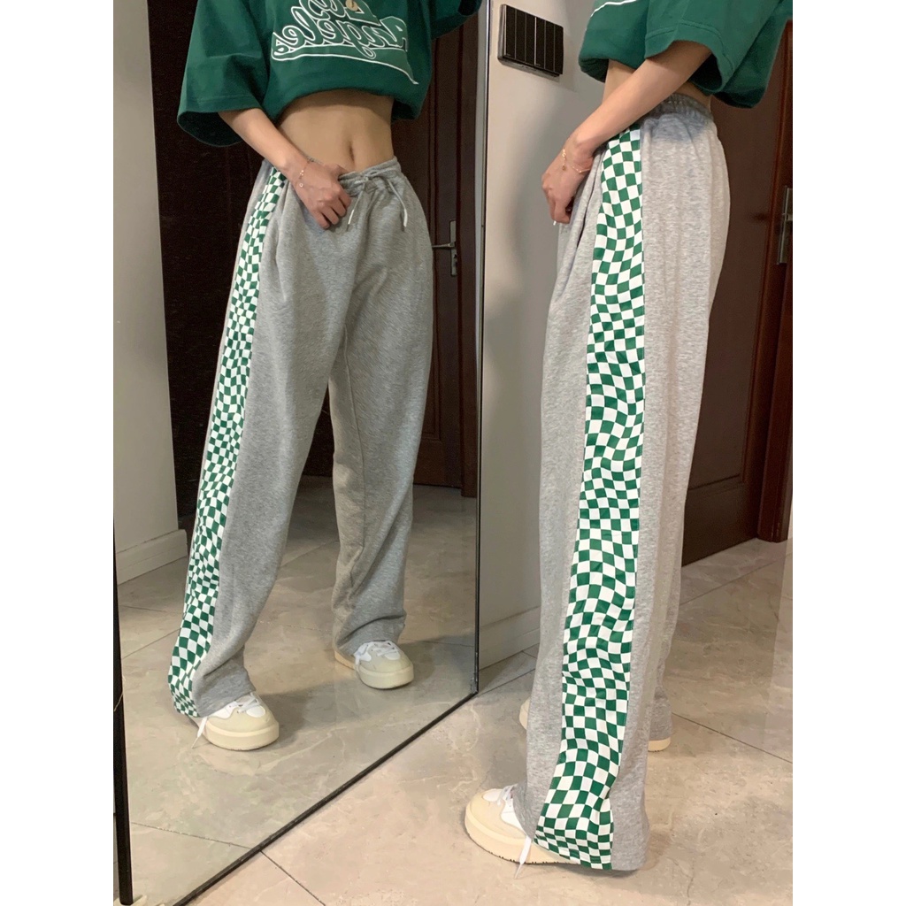 Set Kẻ Caro Xanh Los Angeles PEONYB Nữ [FREESHIP]  Bộ đồ quần culottes da cá kèm áo thun form rộng tay lỡ Ulzzang