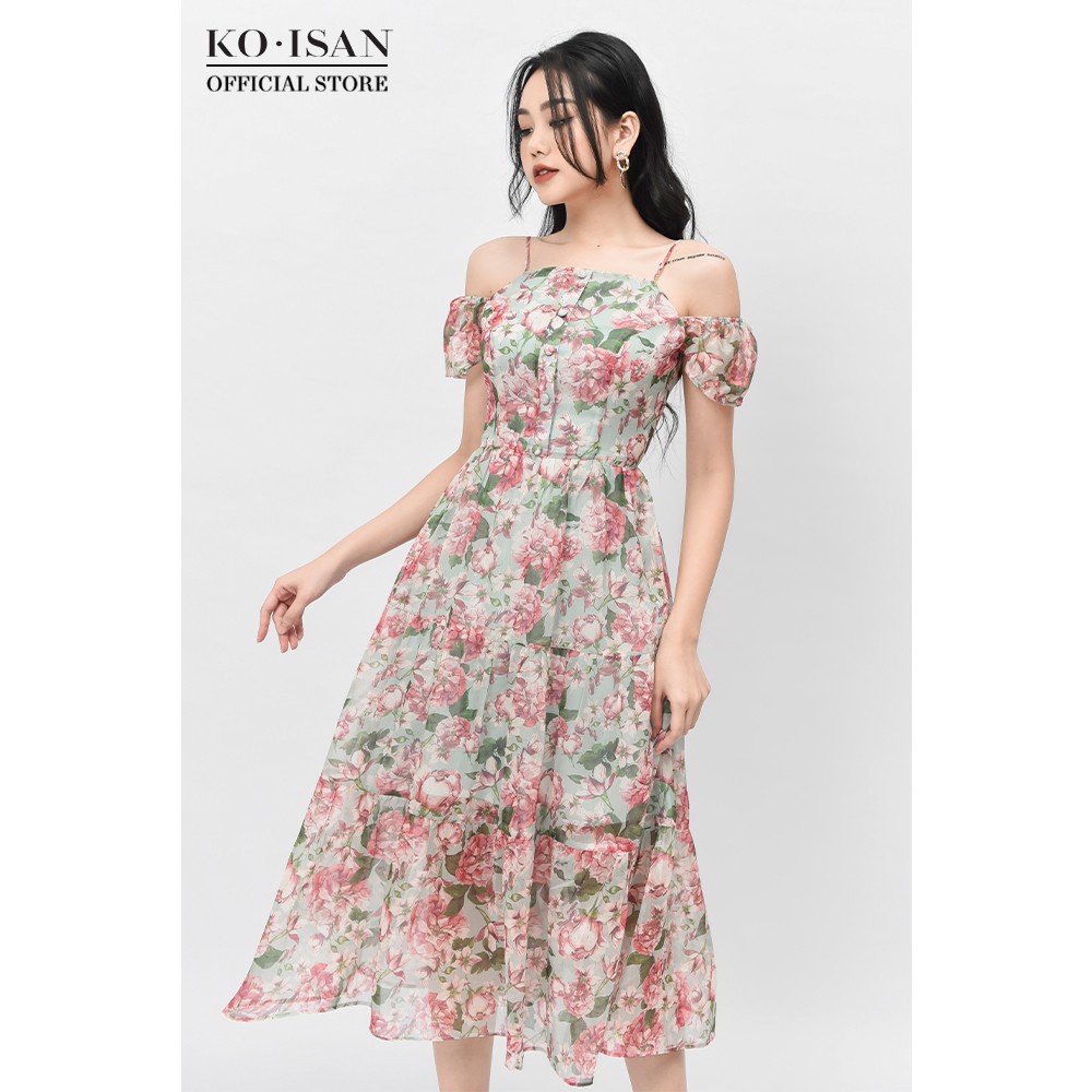 Đầm hai dây nữ KO-ISAN vải chiffon mỏng nhẹ, họa tiết hoa nhí thanh lịch nhiều màu sắc - 21056503 đẹp