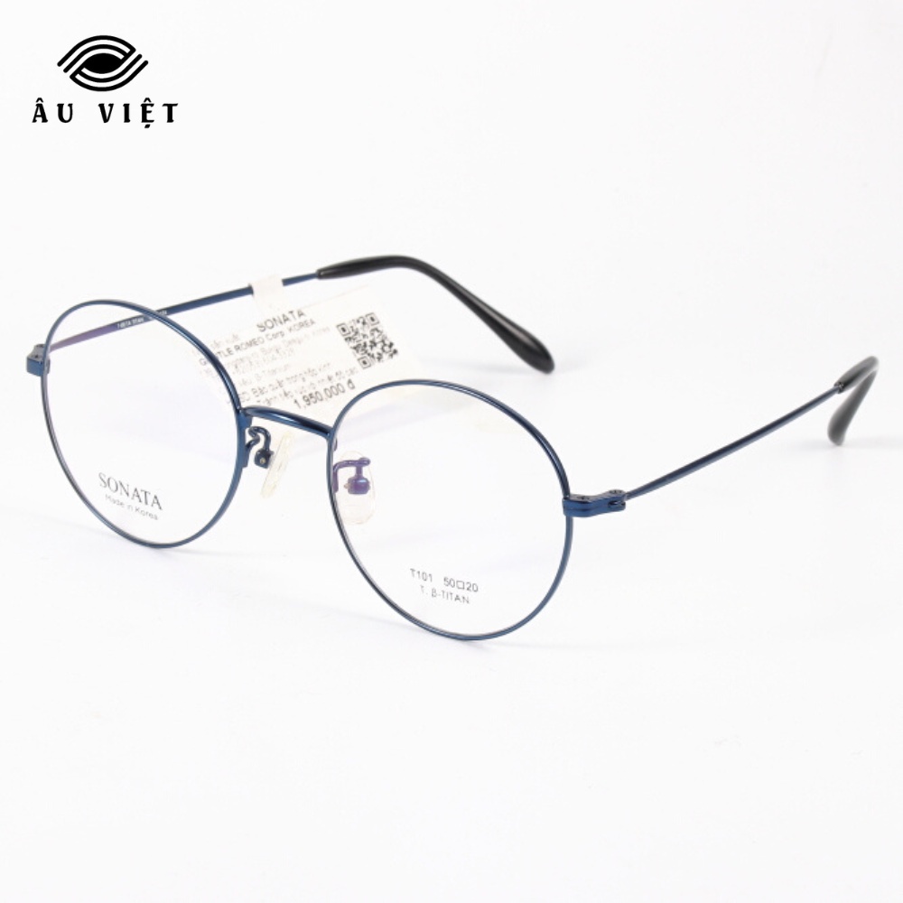 Gọng kính kim loại titanium nam nữ unisex dáng tròn Sonata T-101 màu vàng/bạc/xanh đen Full box