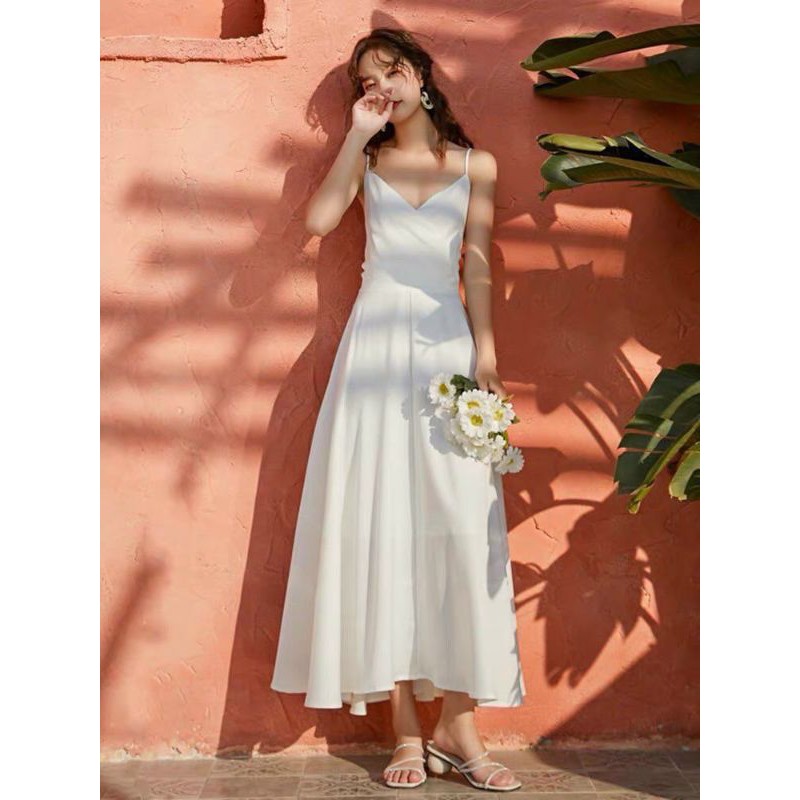 🌸 Đầm maxi trắng hai dây phối nơ lưng | BigBuy360 - bigbuy360.vn