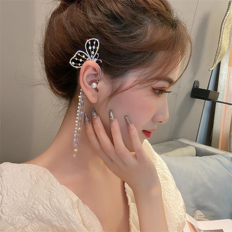 1 chiếc bông tai kẹp tai hình bướm đính ngọc trai không cần bấm lỗ cho nữ