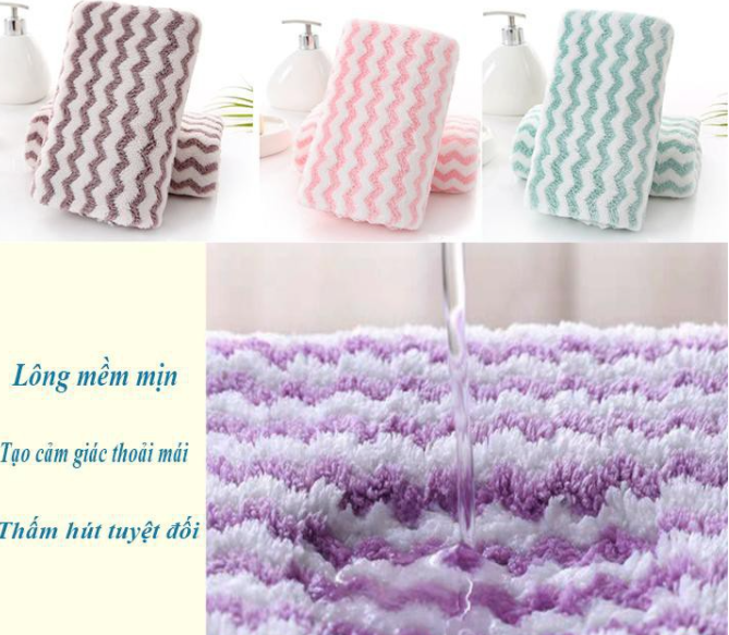 Khăn Mặt Lông Cừu Xuất Hàn Vân Kẻ Sọc Siêu Thấm Nước, Mềm Mịn KT 30 x 50 cm