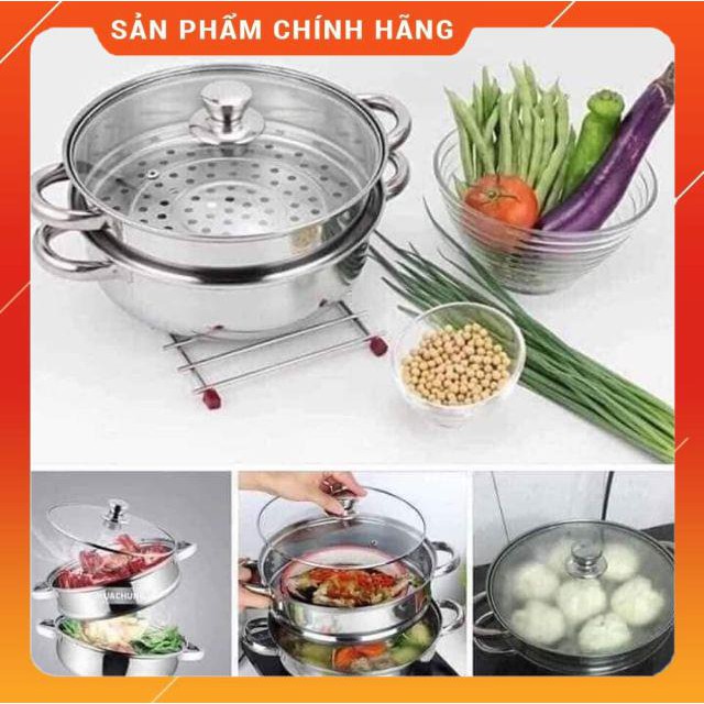 [HÀNG SIÊU TỐT] Nồi hấp 28cm vung kính 2 tầng dùng được mọi loại bếp