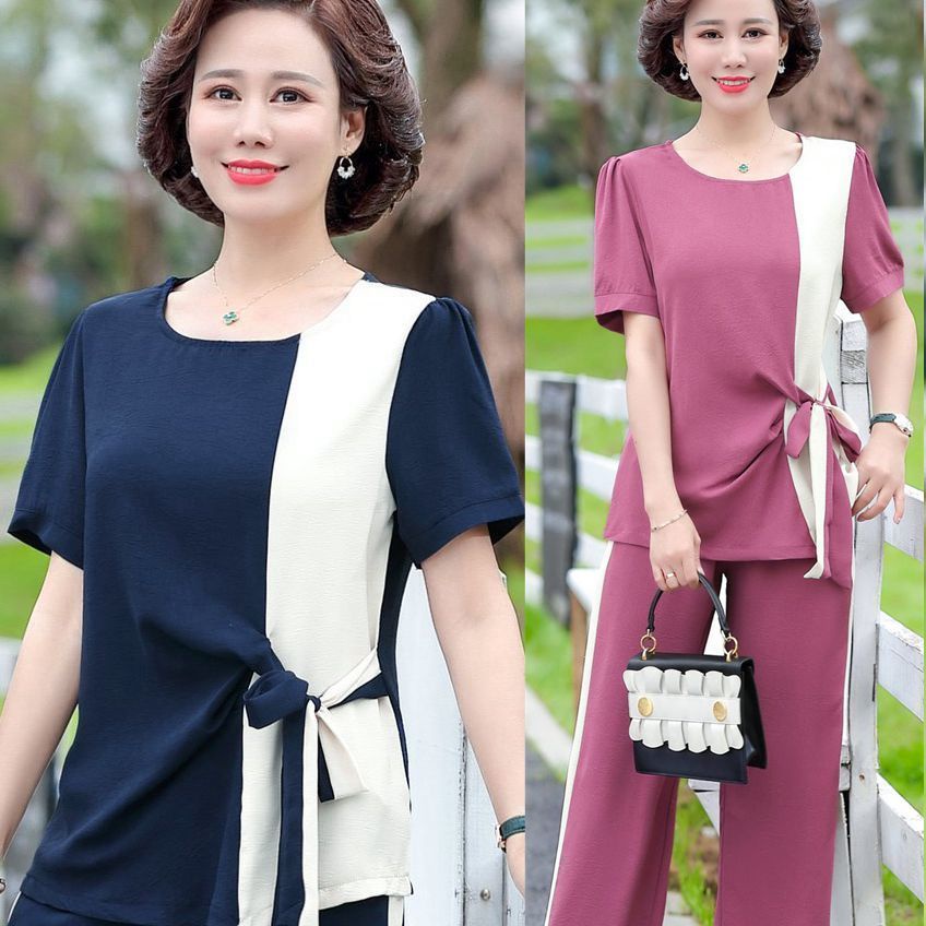 Bộ Trang Phục Mùa Hè Năm 2021 Gồm Áo Tay Ngắn Và Quần Dài Dành Cho Phụ Nữ Trung Niên 40-50 Tuổi