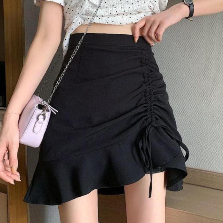Chân Váy Nữ Chữ A Dây Rút Viền Bèo 🦋 Váy Nữ Nhúm Cạp Chun Chất Đũi 2 Màu 🦋Mải Mềm Mịn Dễ Phối Đồ | BigBuy360 - bigbuy360.vn