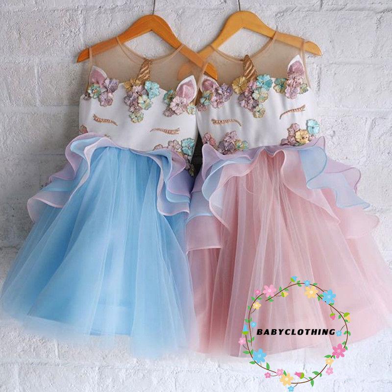 ღWSVღNew Hot Fashion Cute Kids Girl Unicorn Tulle Dress Princess Wedding Party Costume