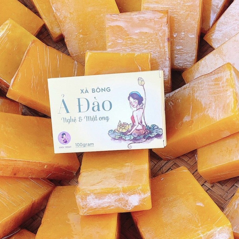 [Mẫu Mới] Xà Bông Nghệ Mật Ong- Xà Bông Mướp Đắng Mộc Nhan Natural Soap Ả Đào Thảo Dược Handmade (Tặng Túi Tạo Bọt)