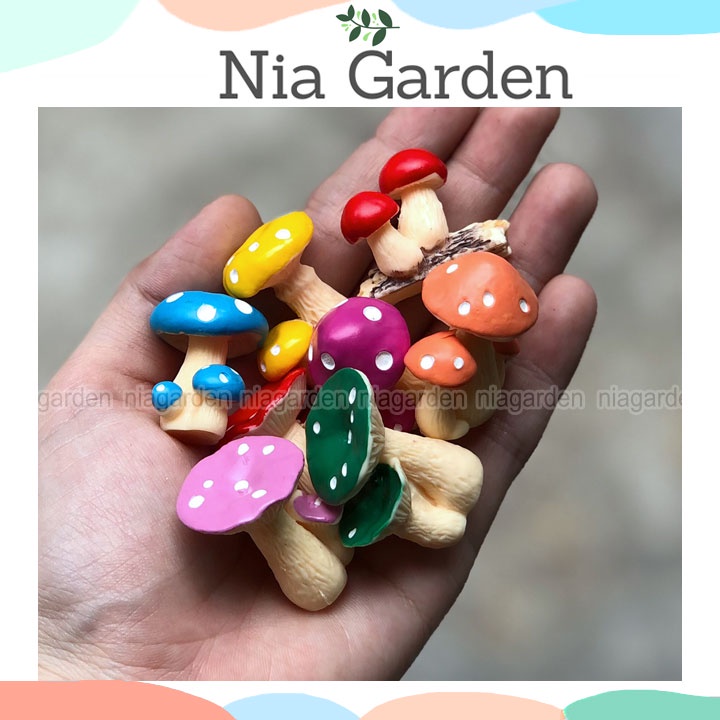 Trang trí tiểu cảnh mô hình nấm mini cụm nhiều màu Nia Garden N5