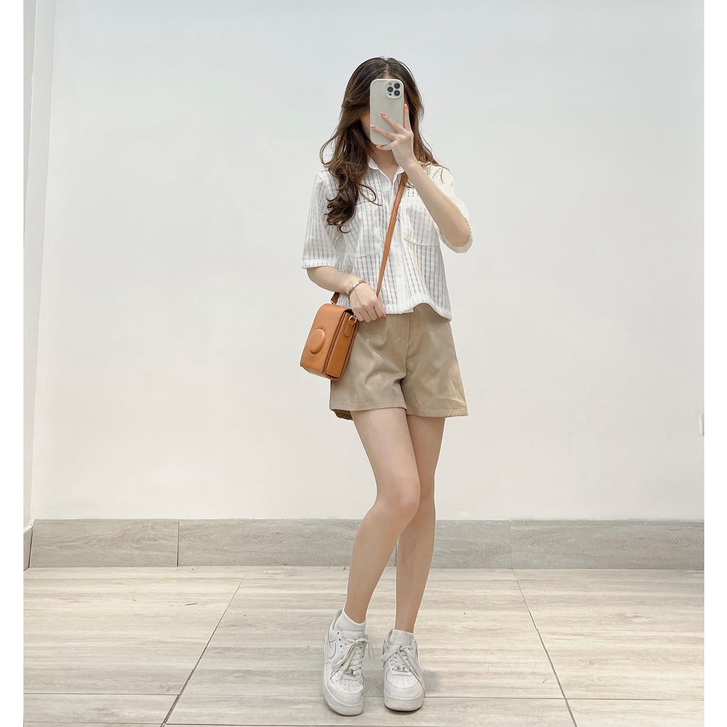 XẢ HÀNG Áo sơ mi croptop cộc tay ren thời trang Miho house