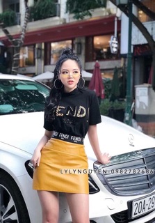 Combo Chân váy da + Áo thun fendi