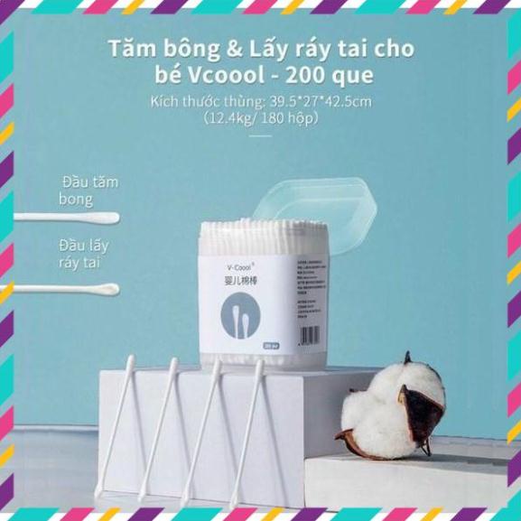 [Chính Hãng]   Tăm bông đa năng VCOOL kháng khuẩn lõi giấy hộp 200 chiếc