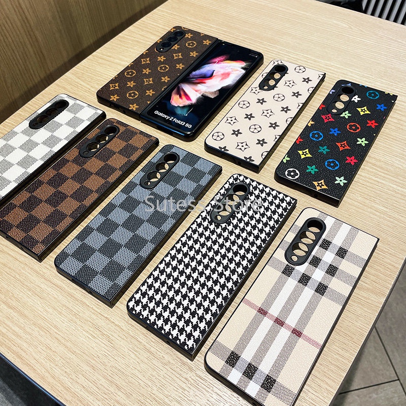 Ốp Điện Thoại Da PU Nắp Gập Họa Tiết Caro Cổ Điển Cho Samsung Galaxy Z Fold 4 3 Z Flip 4 3 2021 5G
