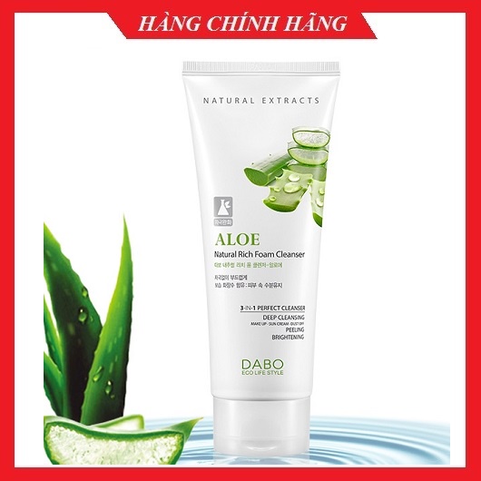 Sữa rửa mặt lô hội hàn quốc chính hãng dành cho da dầu mụn, xạm đen ALOE 3IN1 DABO 180ML/Hộp- HÀNG CHÍNH HÃNG