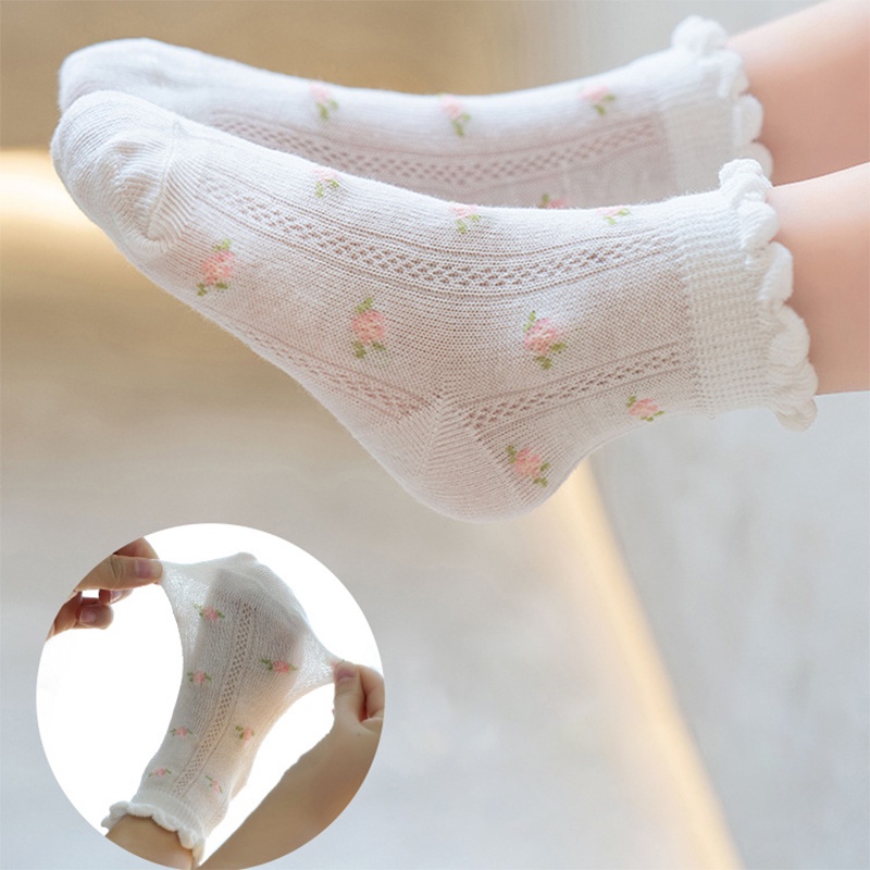 Set 5 Đôi Tất Lưới Thoáng Khí In Họa Tiết Hoạt Hình Dễ Thương Cho Bé 0-2 Tuổi