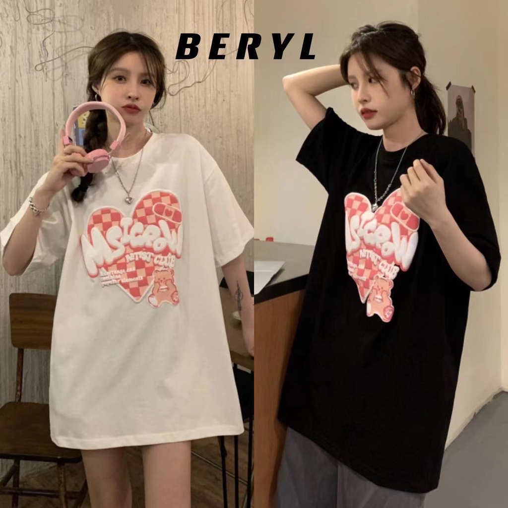 Beryl🌻Áo phông 🌼Áo thun cặp đôi tay ngắn in hình trái tim dễ thương và mát mẻ Unise xáo phông chị em