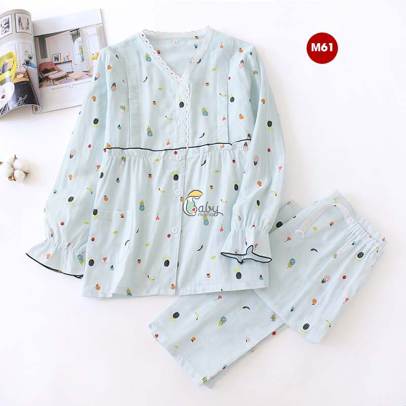 Bộ Pijama Mặc Bầu, Sau Sinh Chất Xô Đũi Nhật Cao Cấp Có Thiết Kế Cho Bé Bú Ti - M61