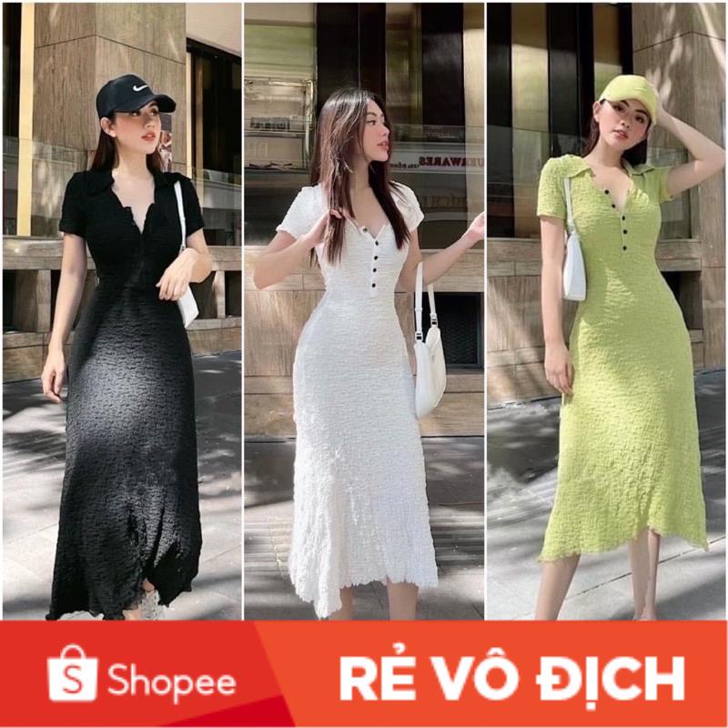 Váy Body Xốp Nhăn Cổ Đức Dáng Dài