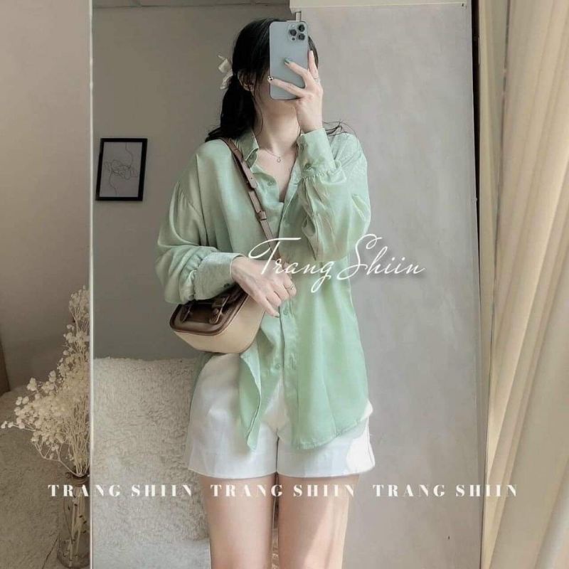 SET SƠ MI XANH BƠ NÚT LƯNG +  QUẦN SHORT TRẮNG