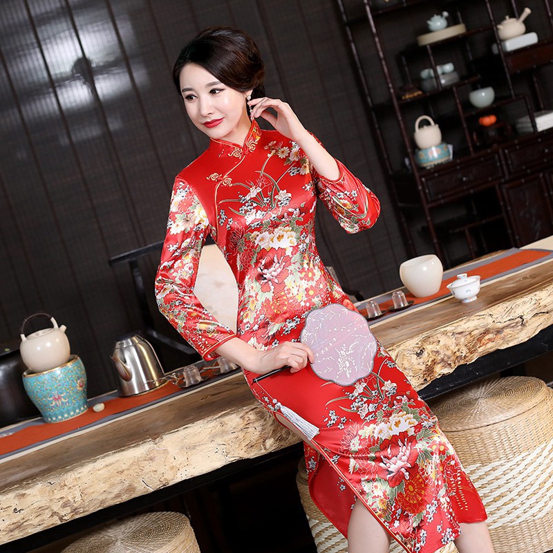 Chinese National Cheongsam Slim Women Long Dress Long Sleeve Vintage Dresses | BigBuy360 - bigbuy360.vn