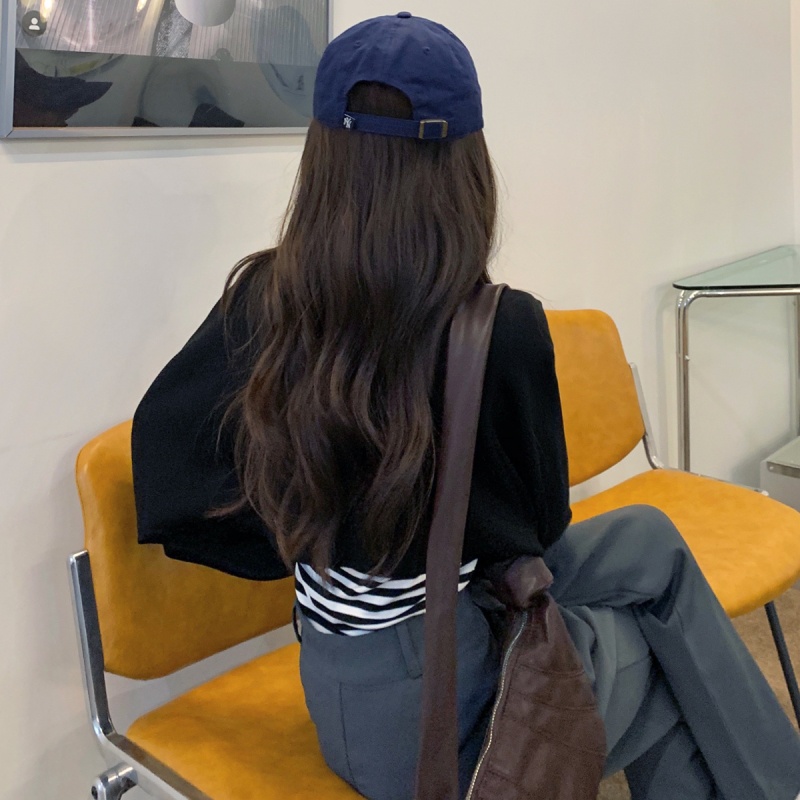 Áo thun XIAOZHAINV tay dài cổ tròn họa tiết sọc phong cách Hàn Quốc thời trang cho nữ | BigBuy360 - bigbuy360.vn