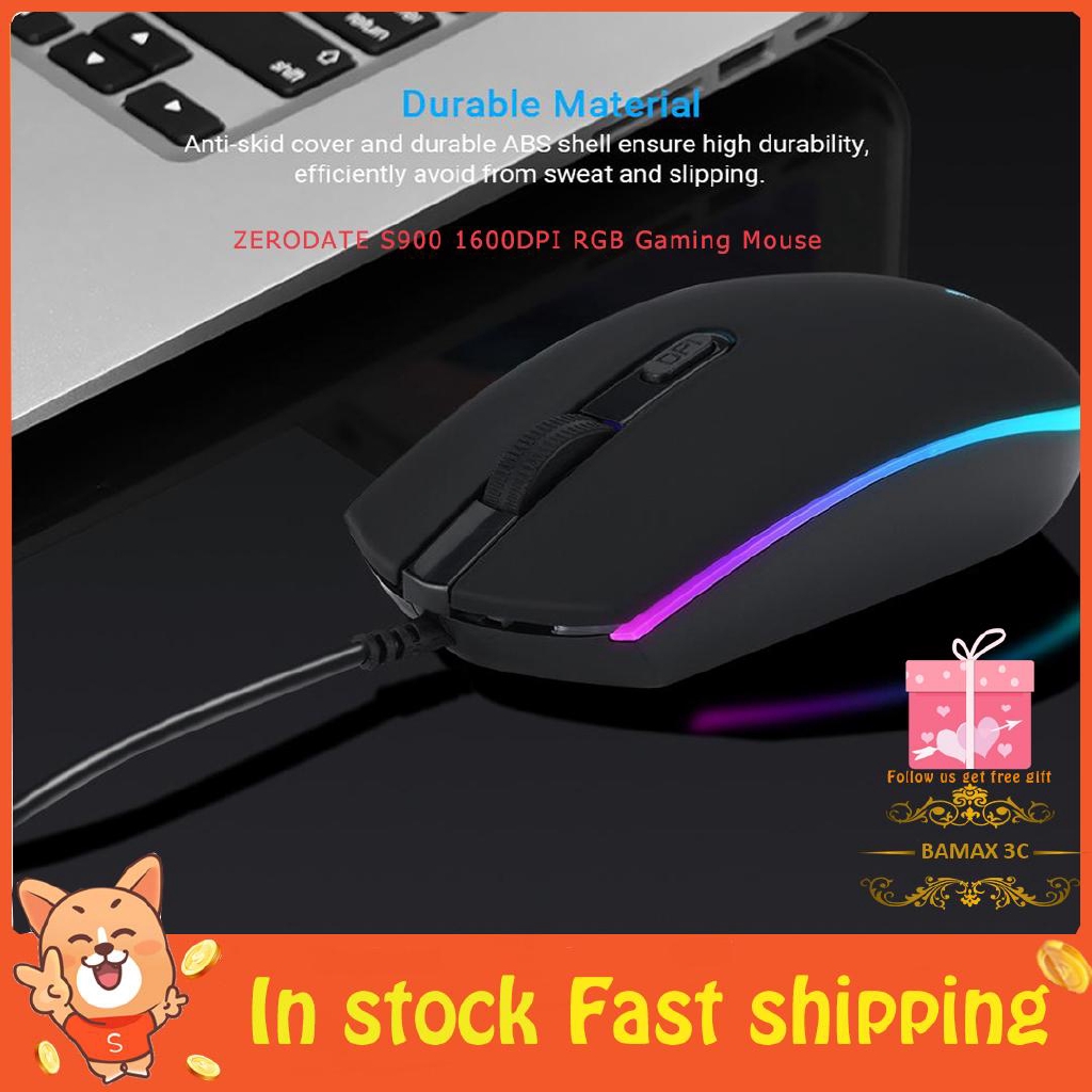 Chuột Gaming có dây ZERODATE s900 1600DPI , LED RGB