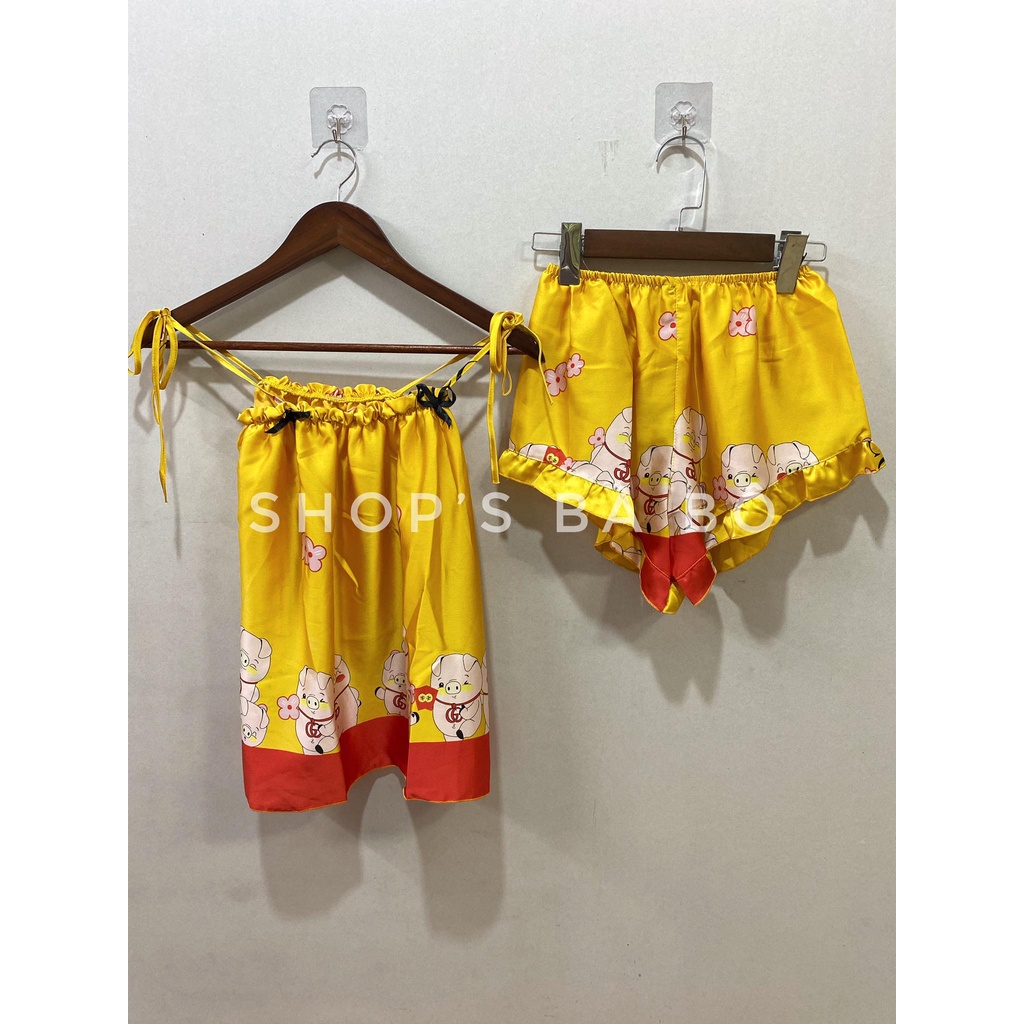 Bộ lụa satin mặc nhà cho nữ, thiết kế hai dây cột, nhiều họa tiết siêu dễ thương, mặc ngủ cũng cực tiện