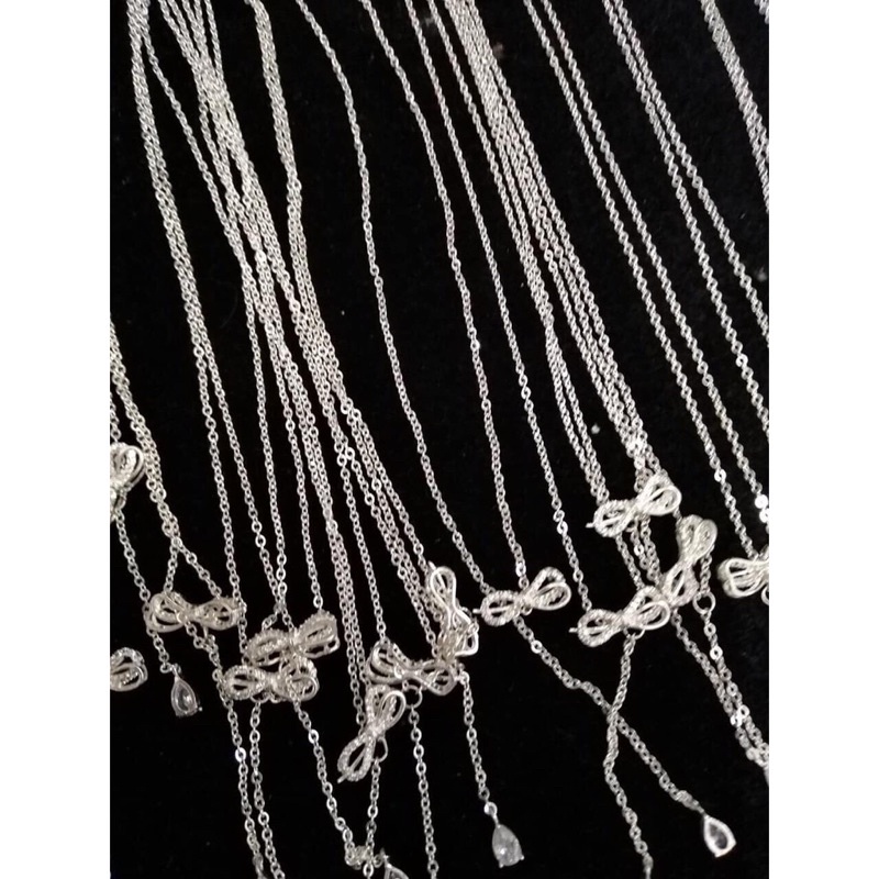 Dây chuyền nữ bạc ta THJ- Dây chuyền nơ tua đá bạc ta đính đá sáng đẹp