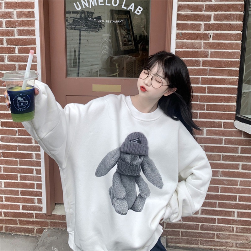 Áo Hoodie Tay Dài In Hình Thỏ 3D Phong Cách Harajuku Cho Nữ