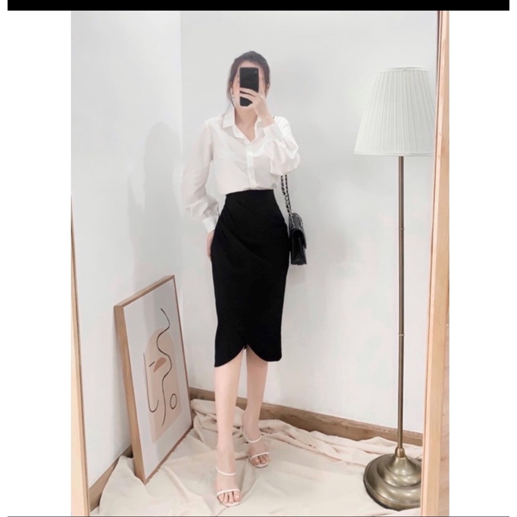CHÂN VÁY VẠT LỆCH XẾP LY EO 015 CHÂN VÁY CÔNG SỞ NỮ