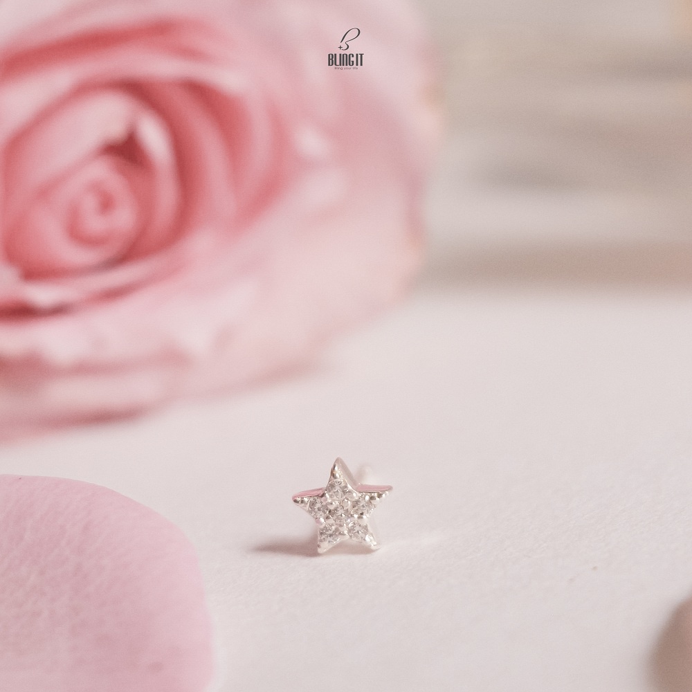 Bông Tai Nữ Bạc 925 BLING IT Họa Tiết Hình Ngôi Sao Đính Đá Lấp Lánh - BIBT482 (GIÁ 1 CHIẾC)