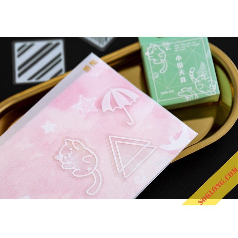 Hộp 50 sticker ren vintage/ hành tinh STI07, sticker trong suốt trang trí bullet journal, album