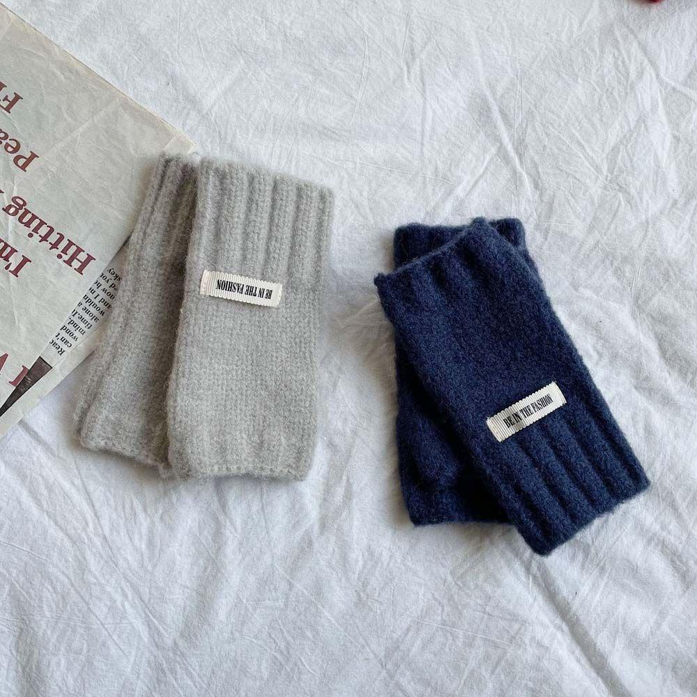 Găng Tay Len Hở Ngón Màu Sắc Đơn Giản Giữ Ấm Mùa Thu Cho Nam Và Nữ