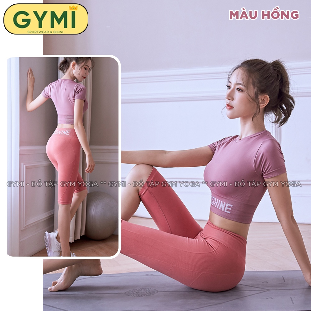 Set bộ đồ tập gym yoga nữ GYMI SET05 gồm áo croptop và quần ngố lửng thể thao chất dệt kim co giãn