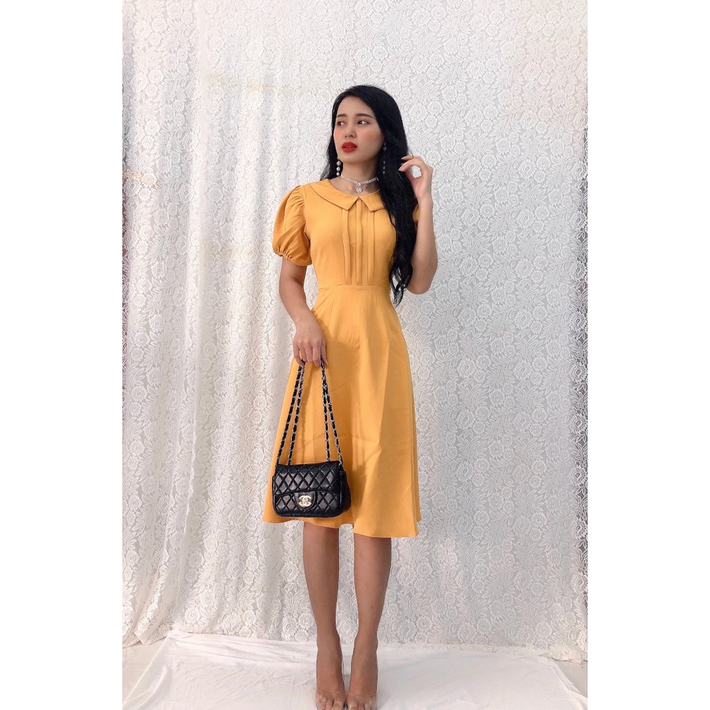 Đầm xòe dự tiệc cổ sen, xếp ly ngực S&amp;M siêu xinh, giá rẻ GR120